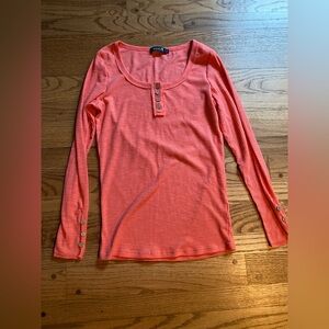 Kissfix Ribbed Button-Detail Coral Henley